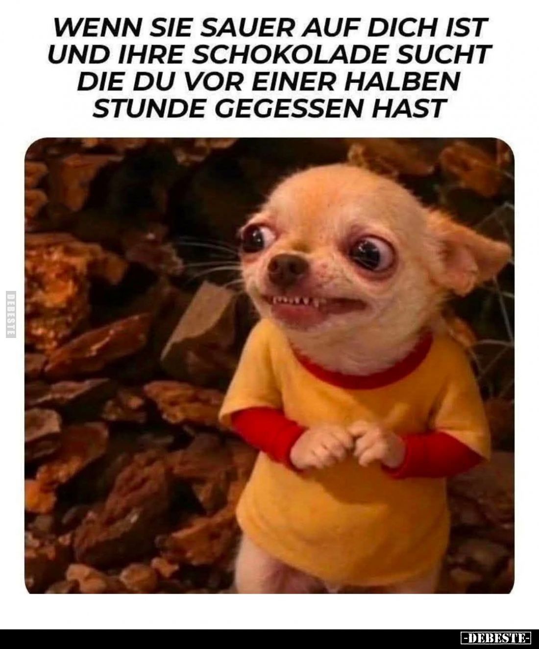 Wenn sie sauer auf dich ist und ihre Schokolade sucht die du vor einer halben Stunde gegessen hast.