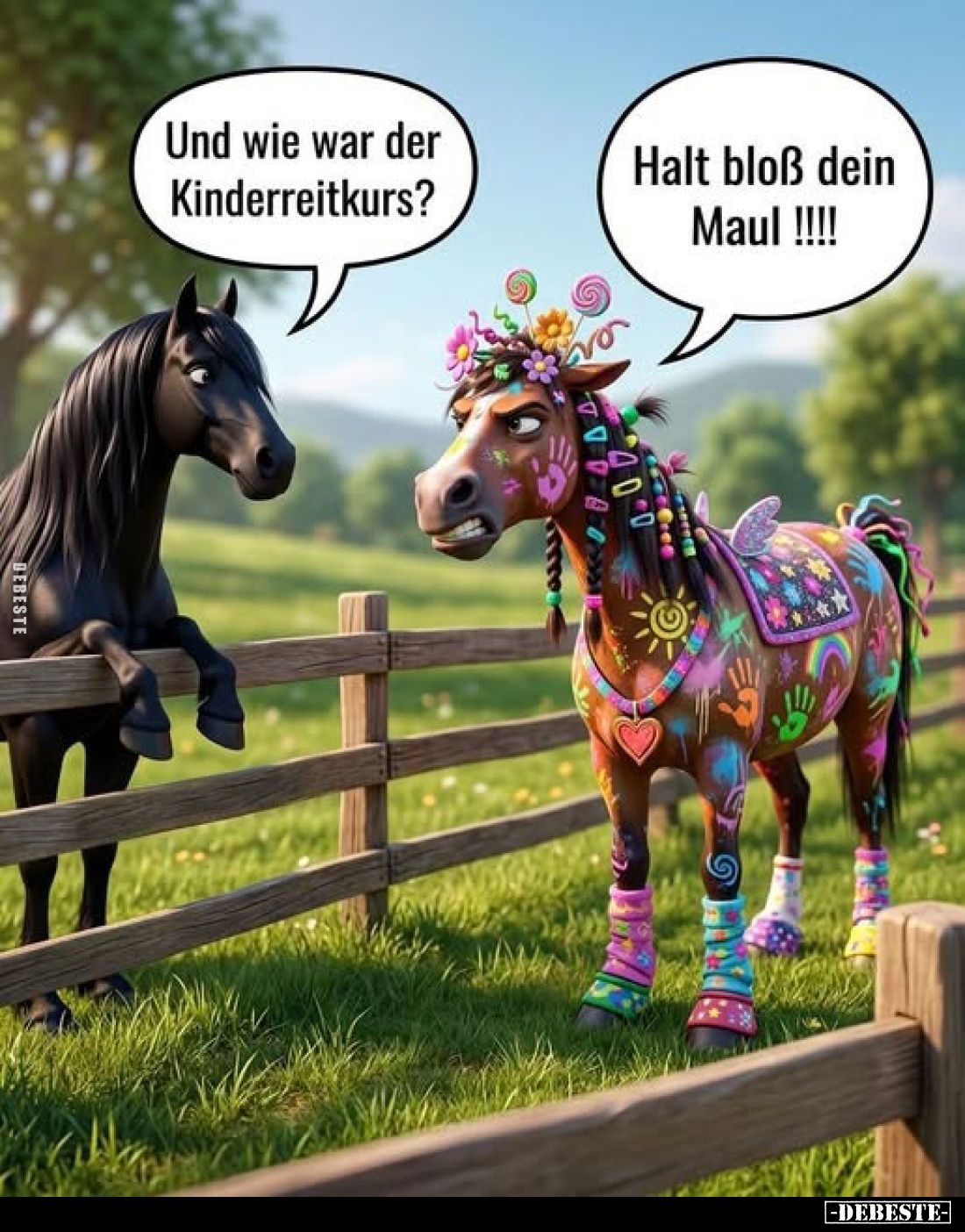 Und wie war der Kinderreitkurs?
Halt bloß dein Maul !!!!