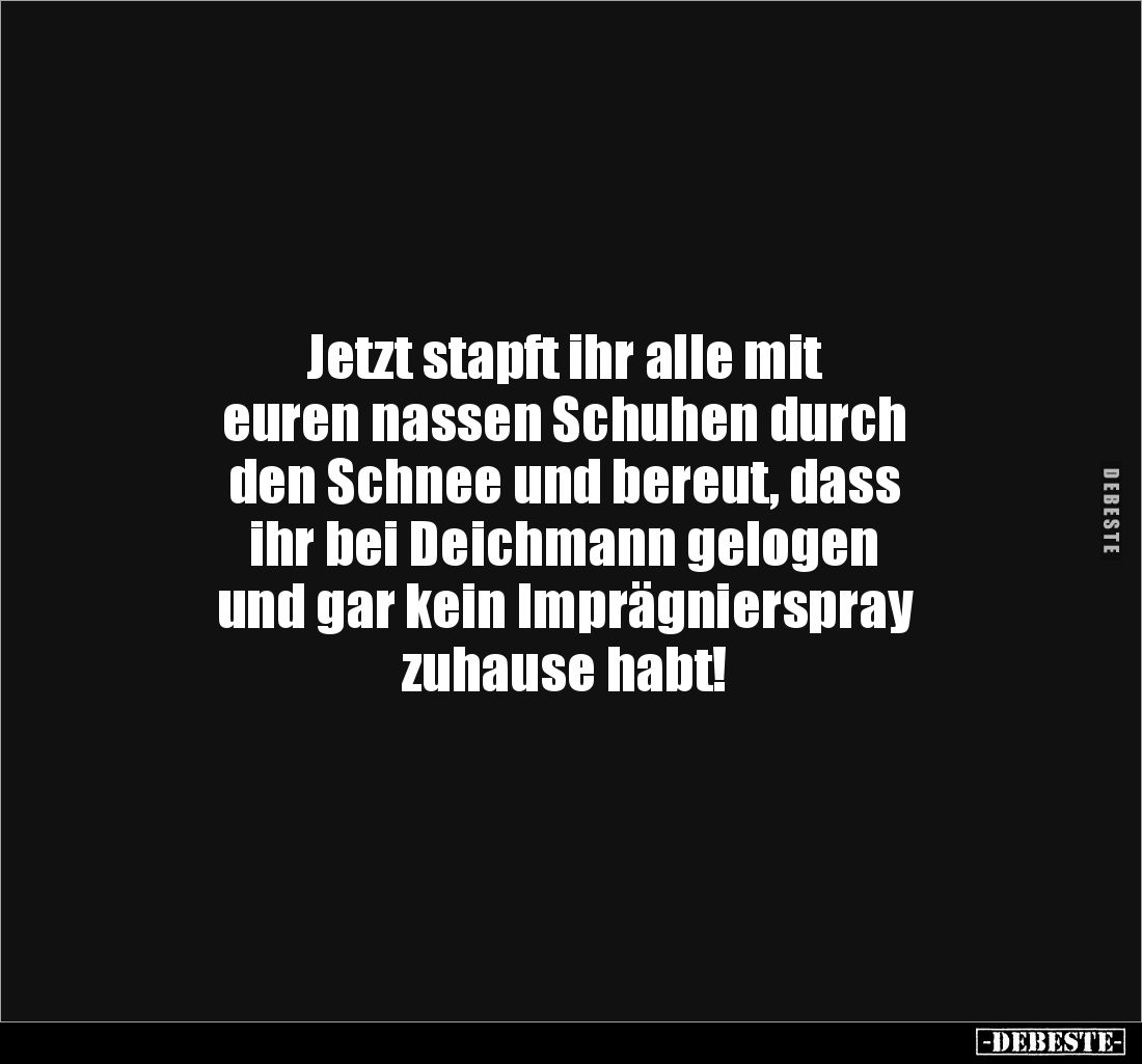 Jetzt stapft ihr alle mit 
euren nassen Schuhen durch 
den Schnee und bereut, dass 
ihr bei Deichmann gelogen 
und gar ke...