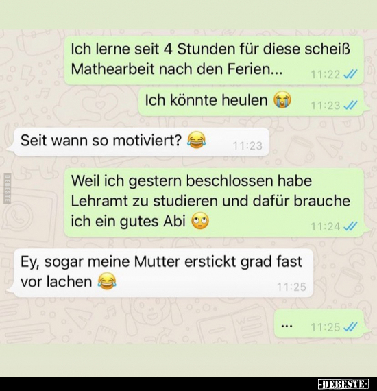 Ich lerne seit 4 Stunden für diese scheiß Mathearbeit nach..