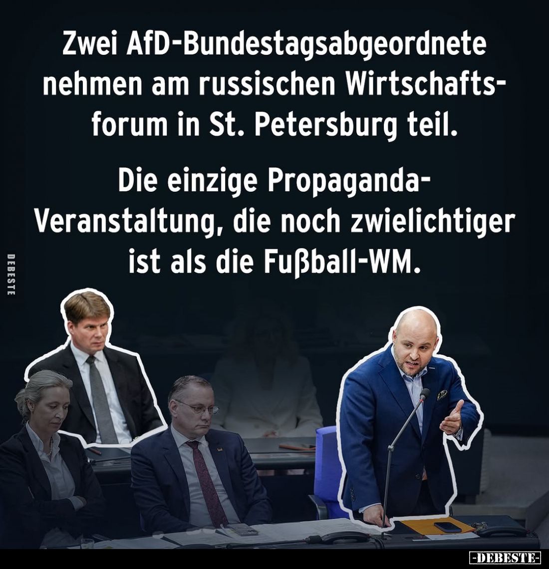 Zwei AfD-Bundestagsabgeordnete nehmen am russischen Wirtschaftsforum in St. Petersburg teil.
Die einzige Propaganda-Veransta...