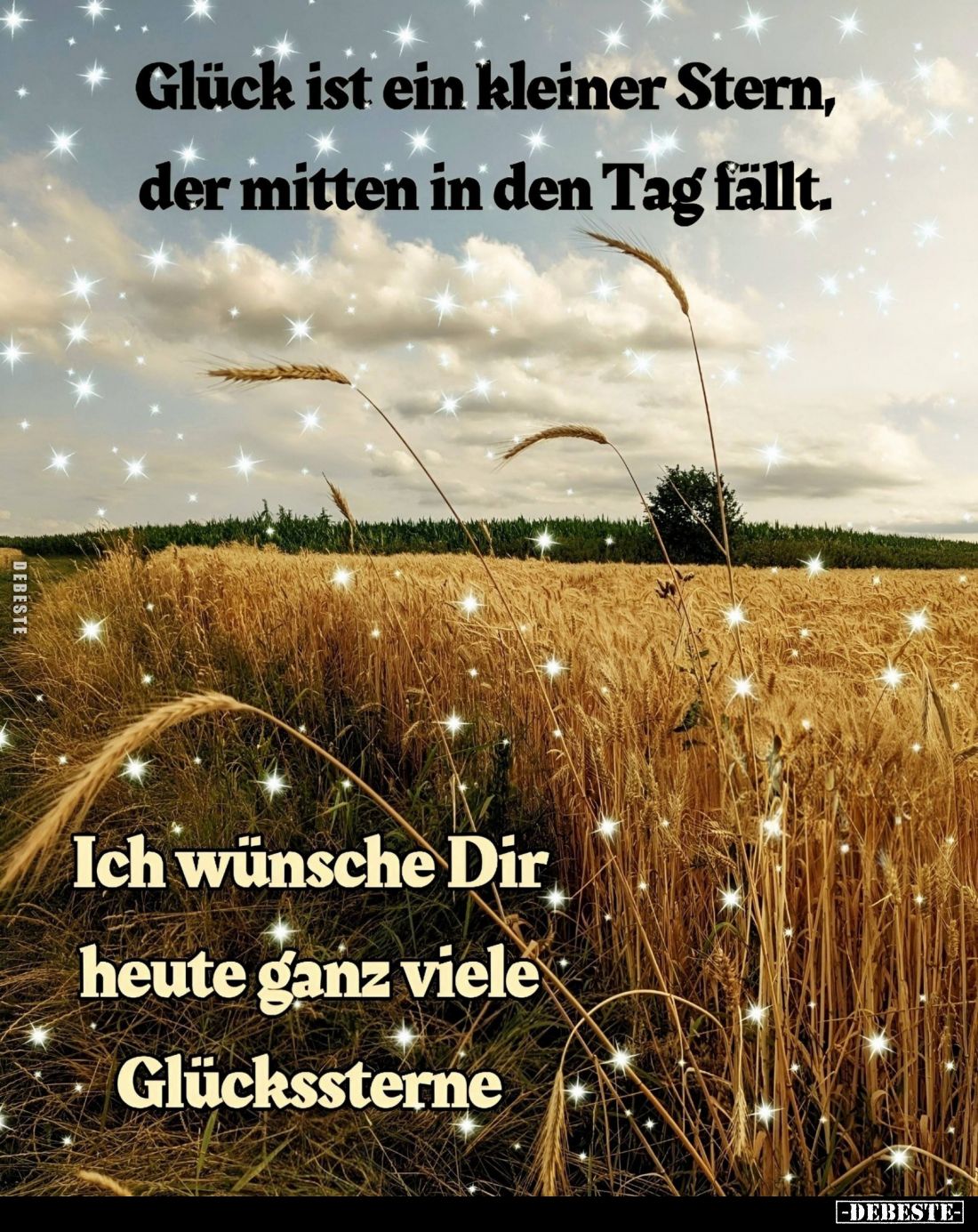 Glück ist ein kleiner Stern, der mitten in den Tag fällt.
-
Ich wünsche Dir heute ganz viele Glückssterne.