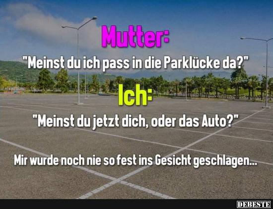 Mutter: Meinst du ich pass in die Parklücke da?