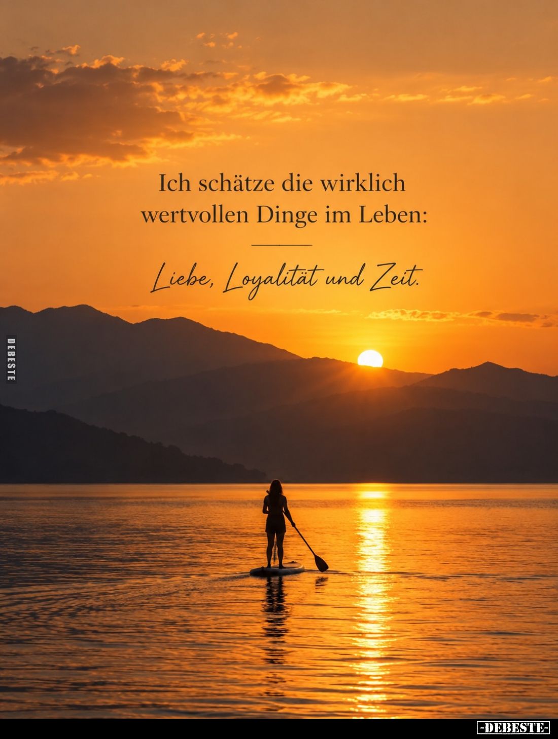 Ich schätze die wirklich wertvollen Dinge im Leben:
Liebe, Loyalität und Zeit.