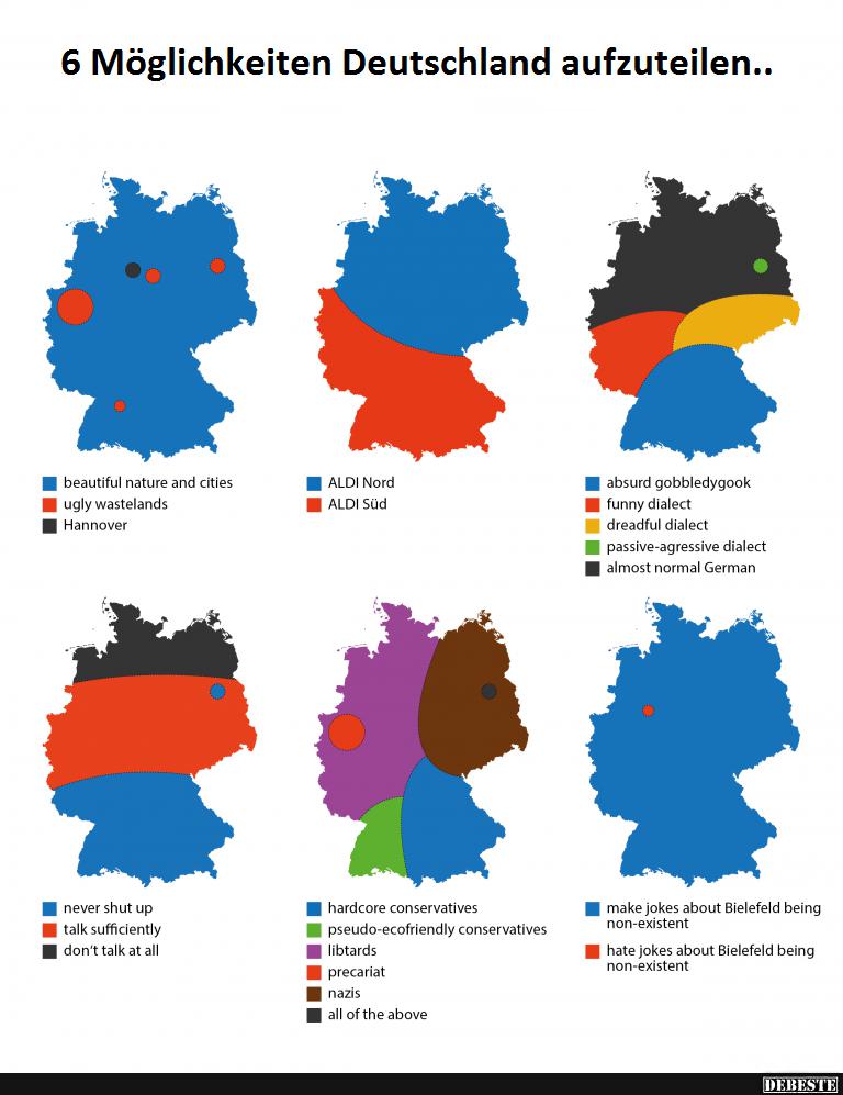 6 Möglichkeiten Deutschland aufzuteilen..