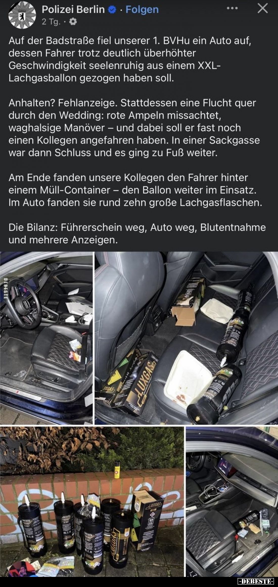 Auf der Badstraße fiel unserer 1. BVHu ein Auto auf, dessen Fahrer trotz deutlich überhöhter Geschwindigkeit seelenruhig aus ...