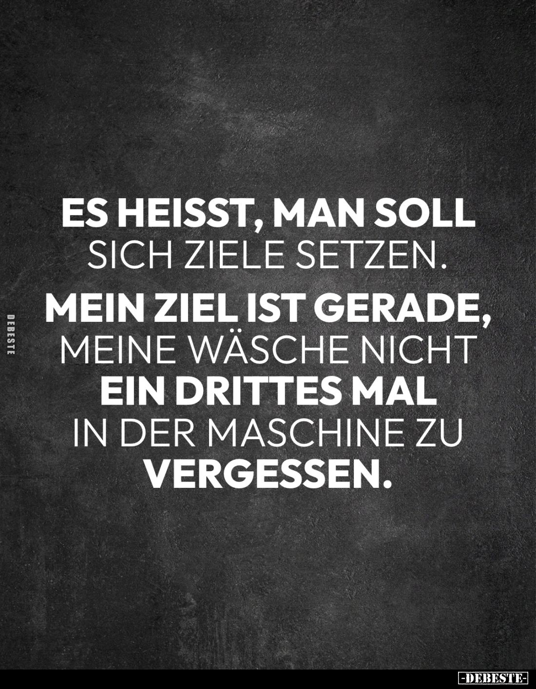 Es heisst, man soll sich Ziele setzen. 
Mein Ziel ist gerade, 
meine Wäsche nicht 
ein drittes Mal 
in der Maschine zu 
...