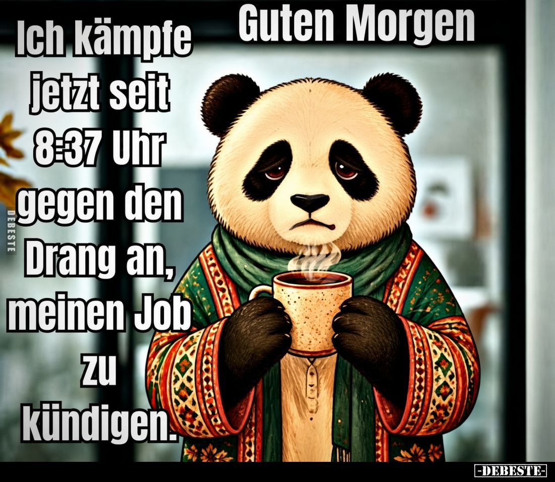 Guten Morgen
-
Ich kämpfe jetzt seit 8:37 Uhr gegen den Drang an, meinen Job zu kündigen.