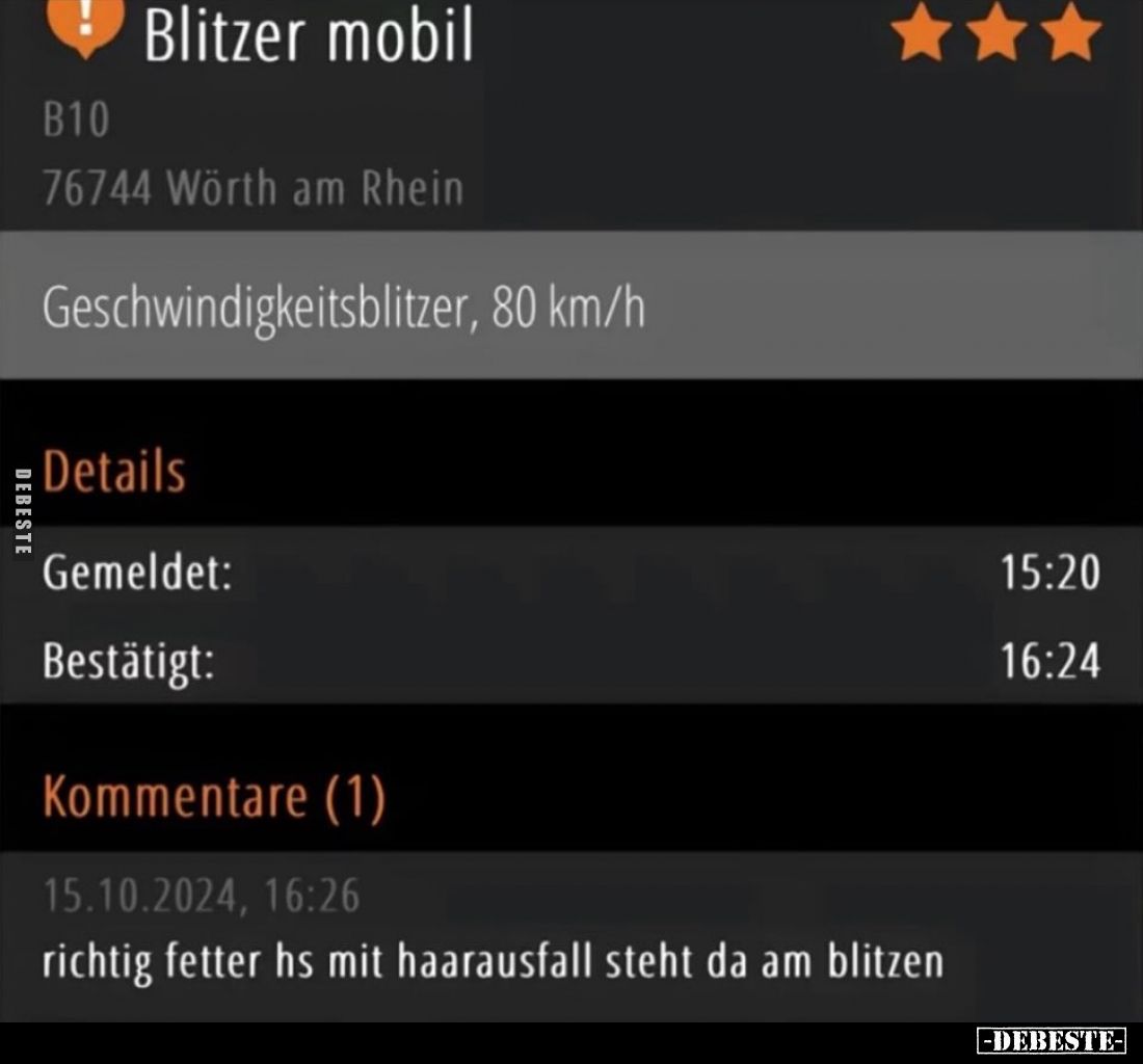 Blitzer mobil
-
B10
76744 Wörth am Rhein
-
Geschwindigkeitsblitzer, 80 km/h
Details
Gemeldet:
15:20
Bestätigt:
16:2...