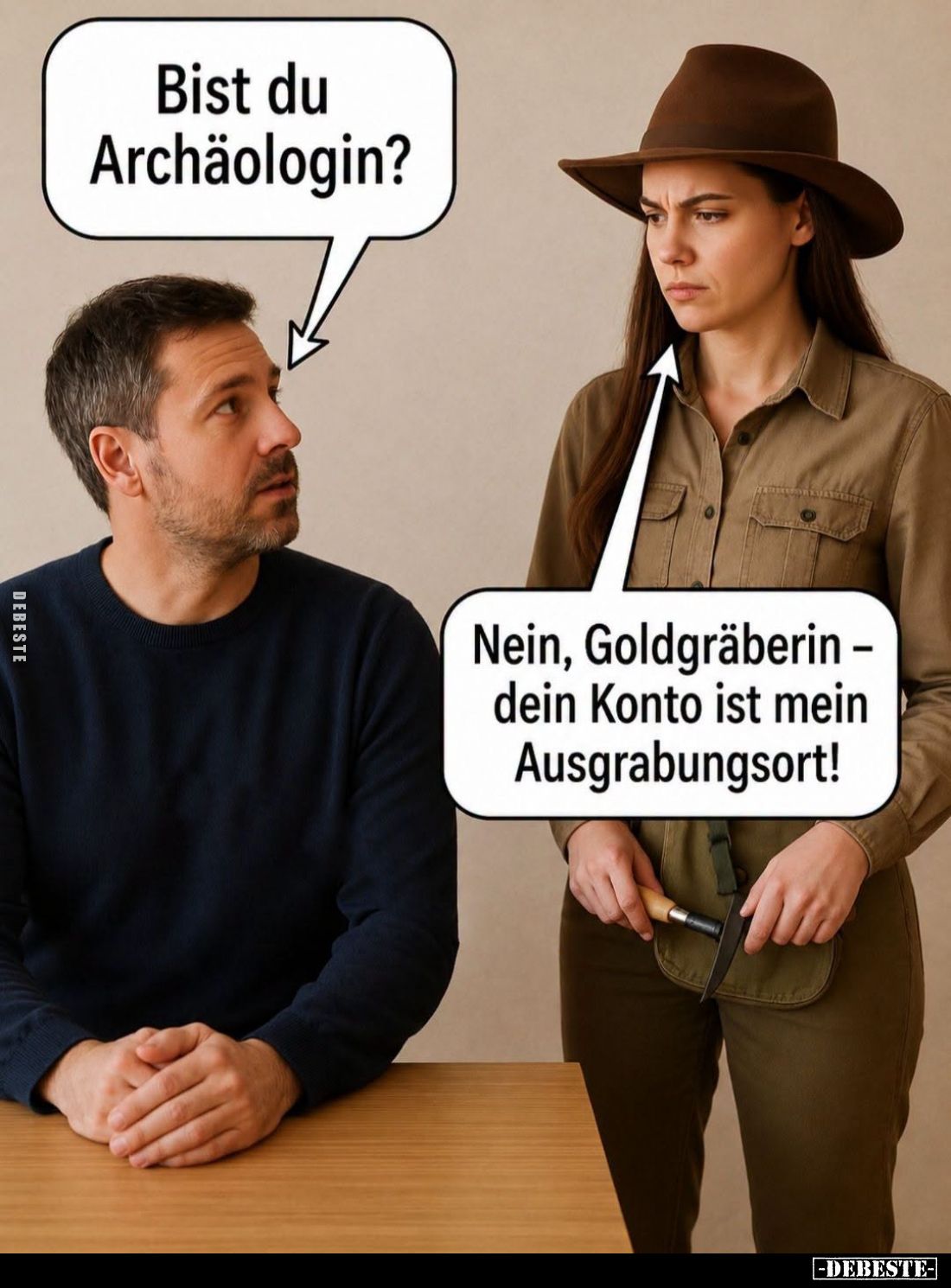 Bist du Archäologin? -
Nein, Goldgräberin – dein Konto ist mein Ausgrabungsort!