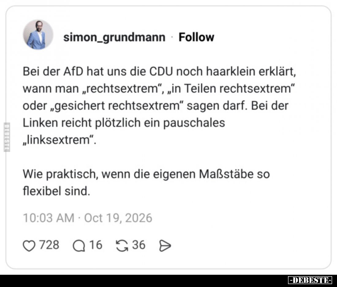 Bei der AfD hat uns die CDU noch haarklein erklärt, wann man „rechtsextrem“, „in Teilen rechtsextrem“ oder „gesichert rechtse...