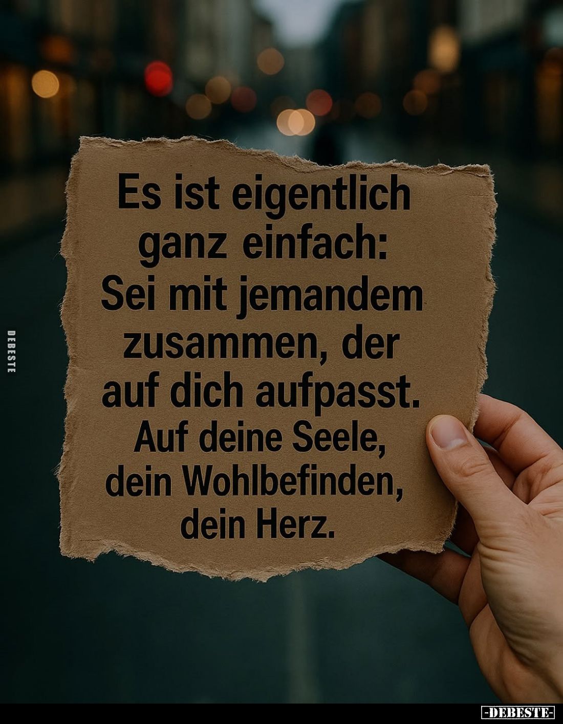 Es ist eigentlich ganz einfach:
Sei mit jemandem zusammen, der auf dich aufpasst.
Auf deine Seele, dein Wohlbefinden, dein ...