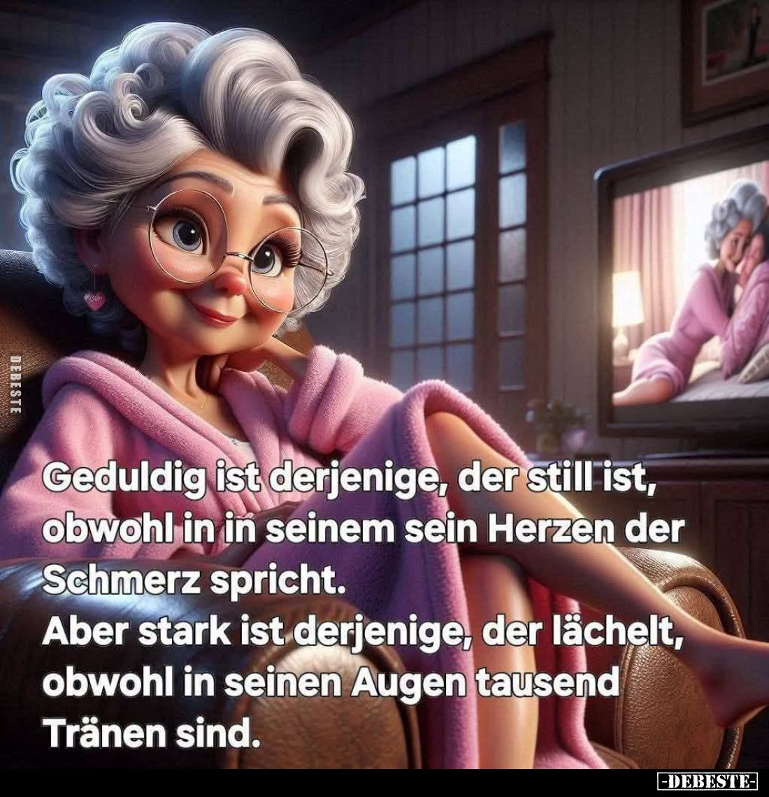 Geduldig ist derjenige, der still ist,
obwohl in in seinem sein Herzen der
Schmerz spricht.
Aber stark ist derjenige, der ...