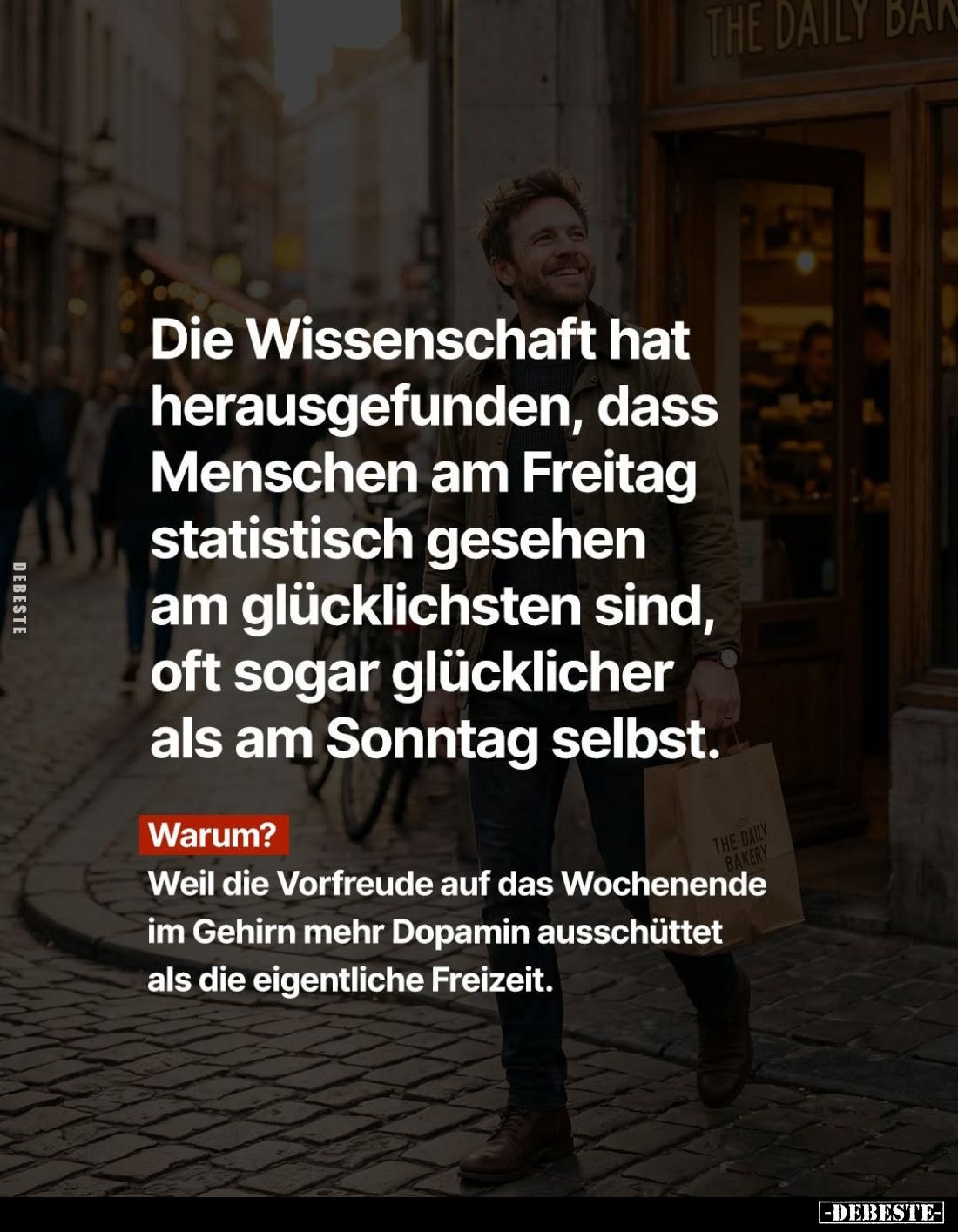 Die Wissenschaft hat herausgefunden, dass Menschen am Freitag statistisch gesehen am glücklichsten sind, oft sogar glückliche...