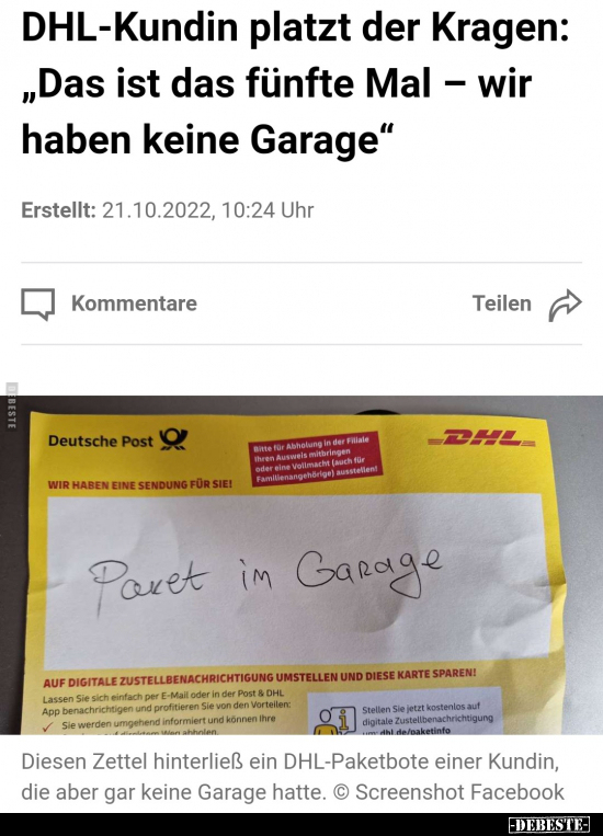 DHL-Kundin platzt der Kragen: "Das ist das fünfte Mal..." - Lustige Bilder | DEBESTE.de