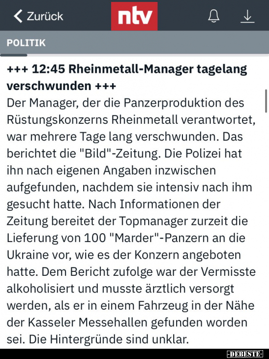 12:45 Rheinmetall-Manager tagelang verschwunden.. - Lustige Bilder | DEBESTE.de