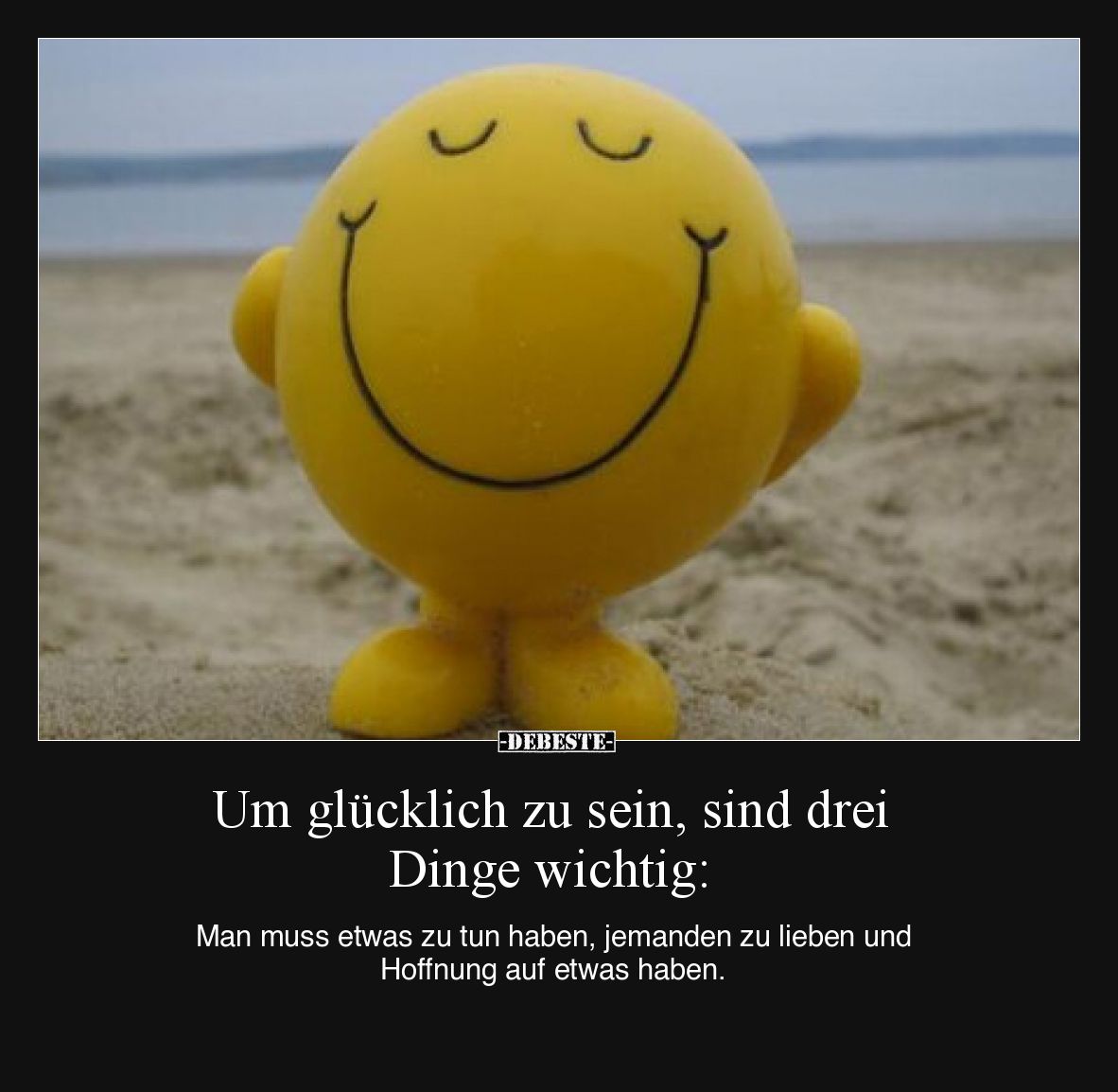 Um glücklich zu sein, sind drei Dinge wichtig: Man muss etwas zu tun haben, jemanden zu lieben und Hoffnung auf etwas haben.