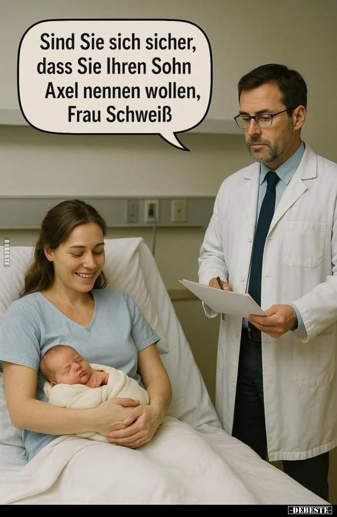 Sind Sie sich sicher, dass Sie Ihren Sohn Axel nennen wollen, Frau Schweiß