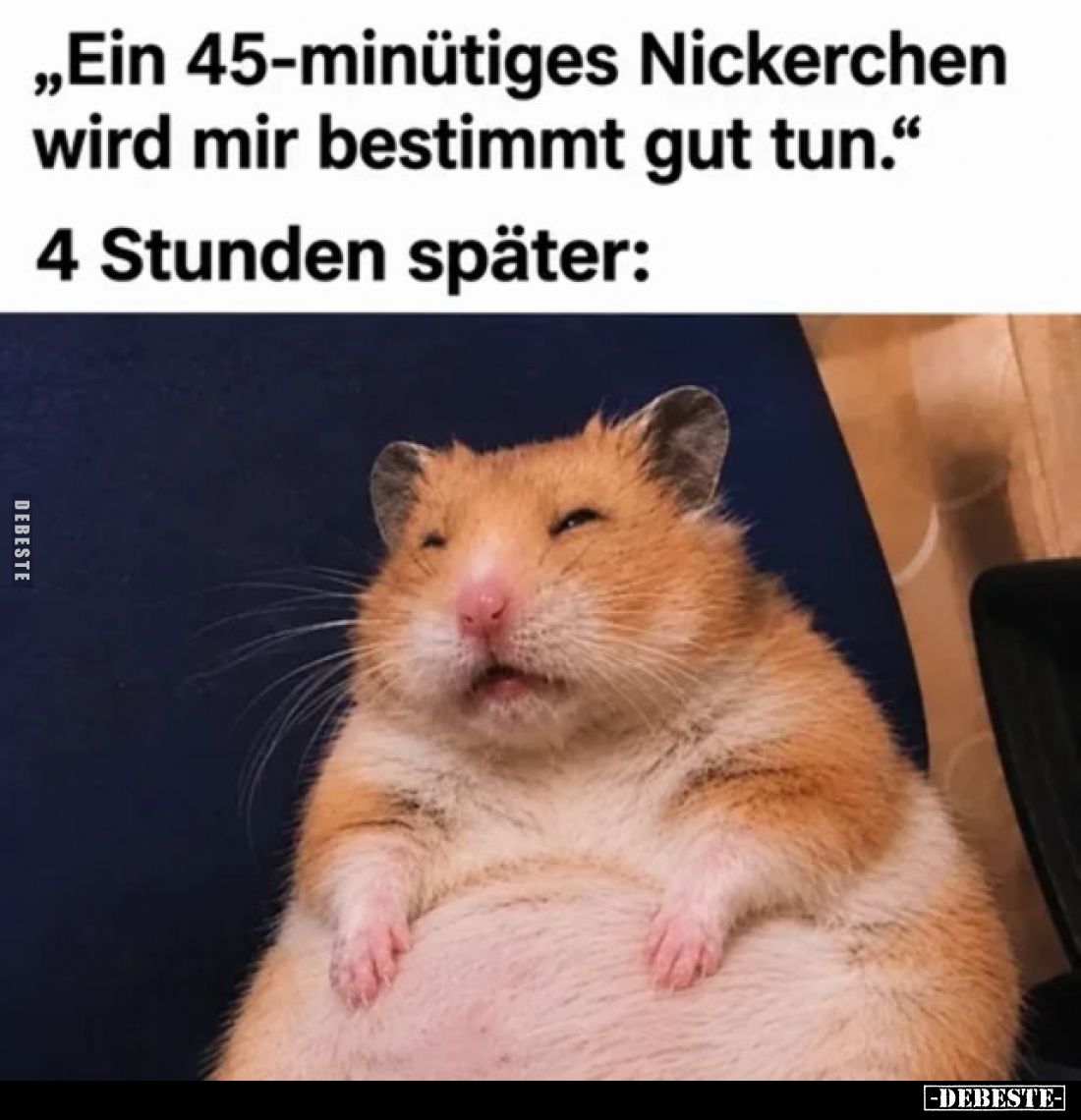 „Ein 45-minütiges Nickerchen wird mir bestimmt gut tun.“
4 Stunden später: