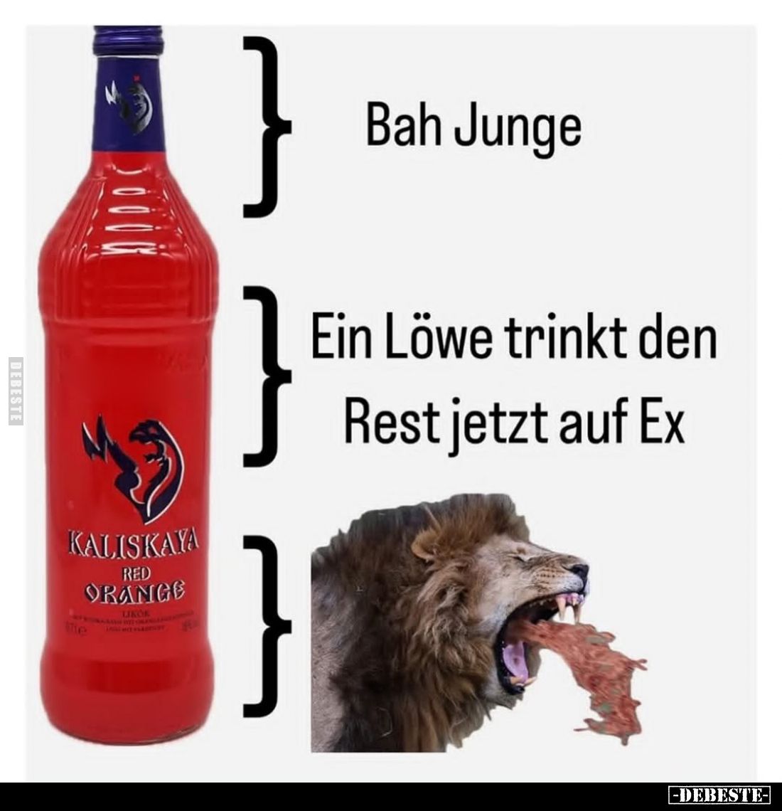Bah Junge. -

Ein Löwe trinkt den Rest jetzt auf Ex.
