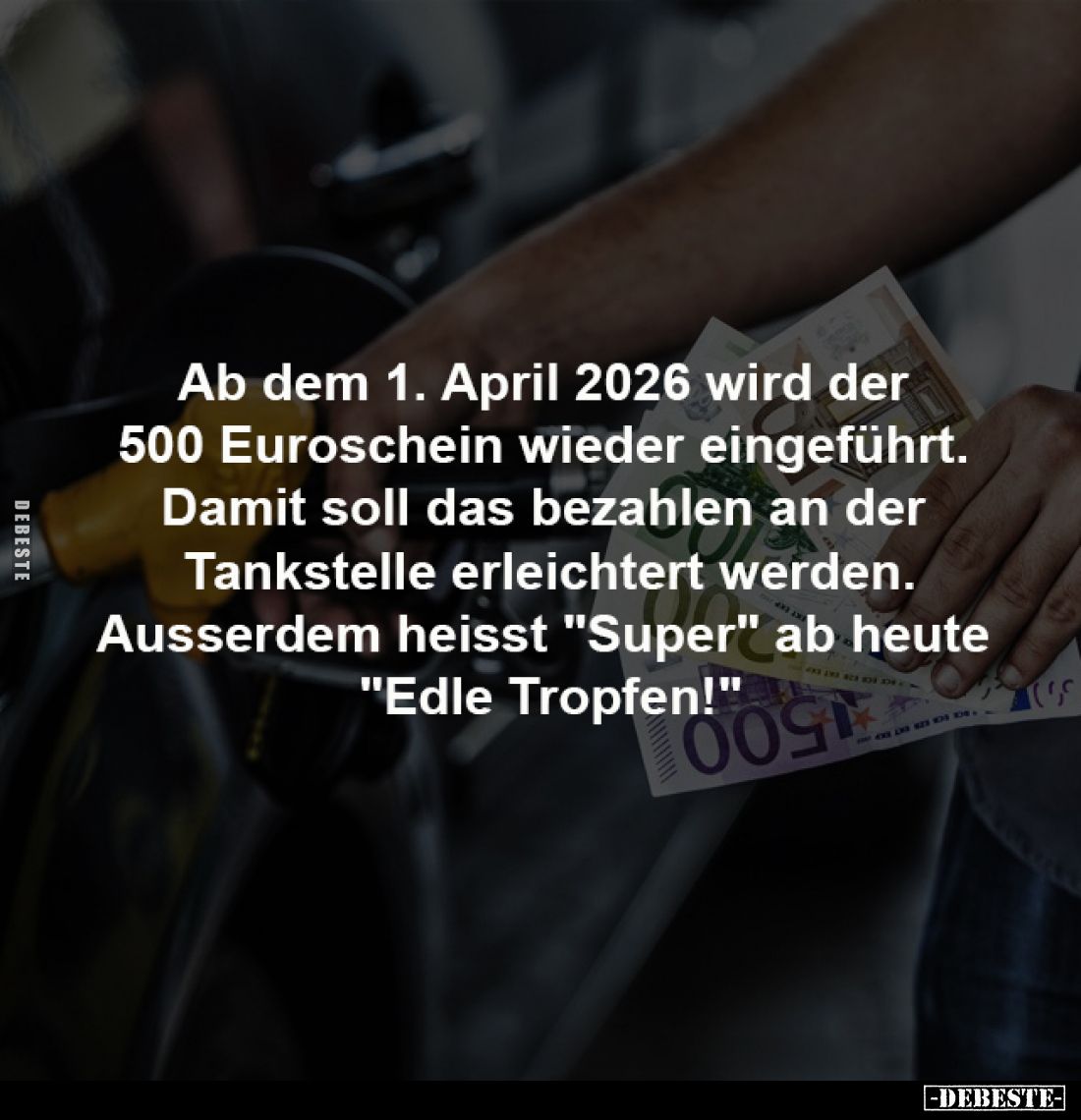 Ab dem 1. April 2026 wird der
500 Euroschein wieder eingeführt.
Damit soll das bezahlen an der
Tankstelle erleichtert w...