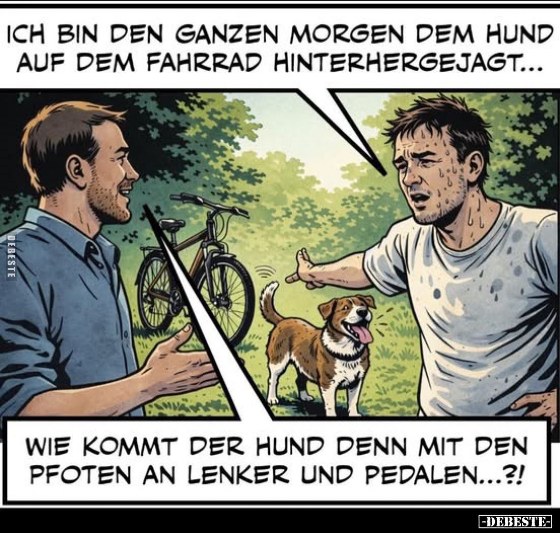 Ich bin den ganzen Morgen dem Hund auf dem Fahrrad hinterhergejagt...
-
Wie kommt der Hund denn mit den Pfoten an Lenker un...