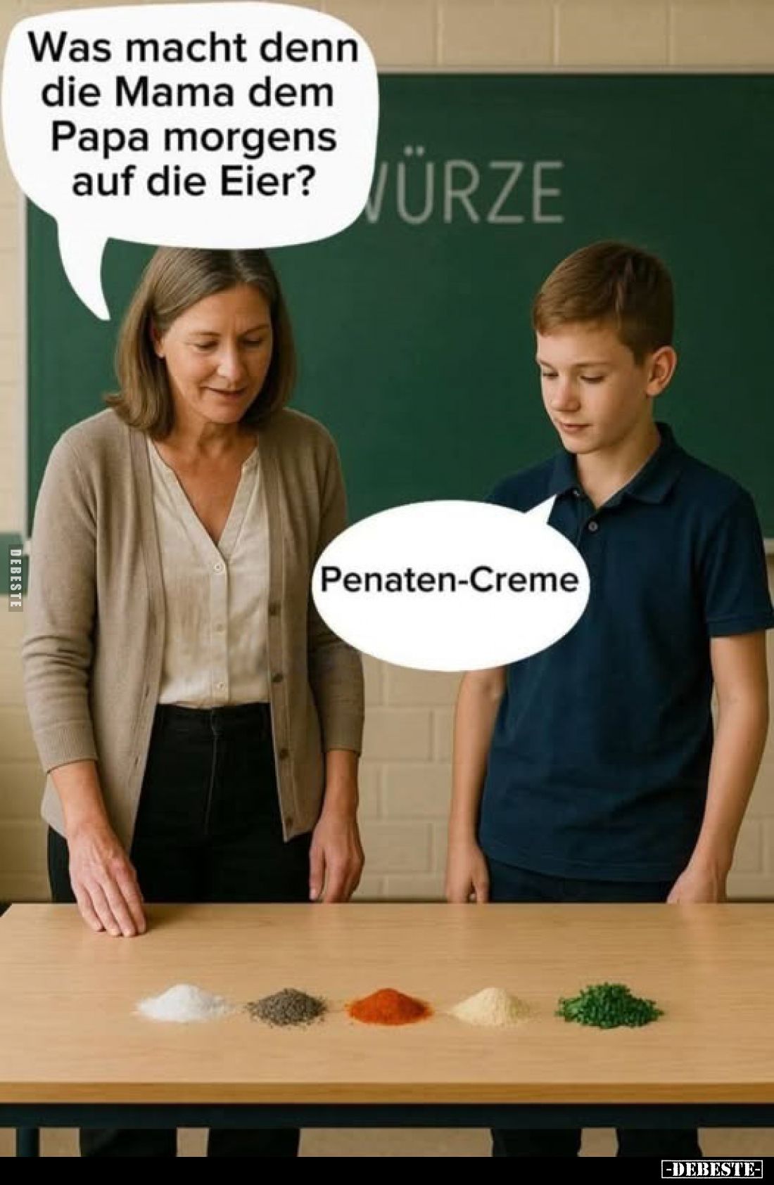 Was macht denn die Mama dem Papa morgens auf die Eier?

Penaten-Creme.