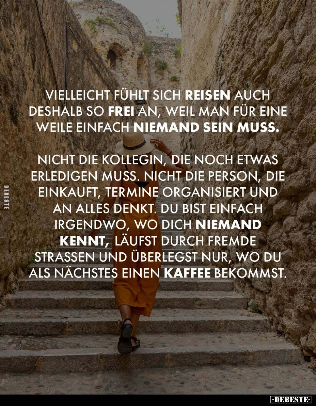 Vielleicht fühlt sich reisen auch deshalb so frei an, weil man für eine Weile einfach niemand sein muss.
Nicht die Kollegin,...