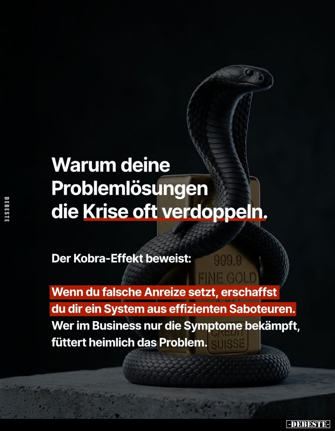 Warum deine Problemlösungen die Krise oft verdoppeln.
Der Kobra-Effekt beweist:
Wenn du falsche Anreize setzt, erschaffst d...
