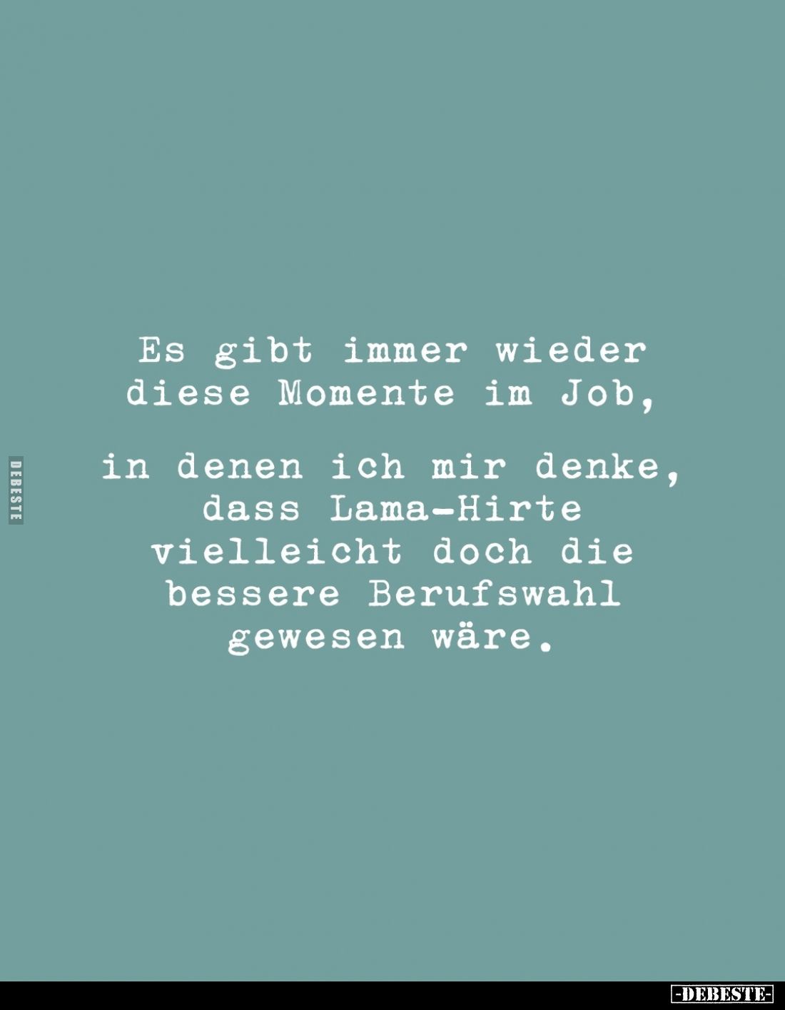 Es gibt immer wieder diese Momente im Job,
in denen ich mir denke,
dass Lama-Hirte
vielleicht doch die
bessere Berufswahl...