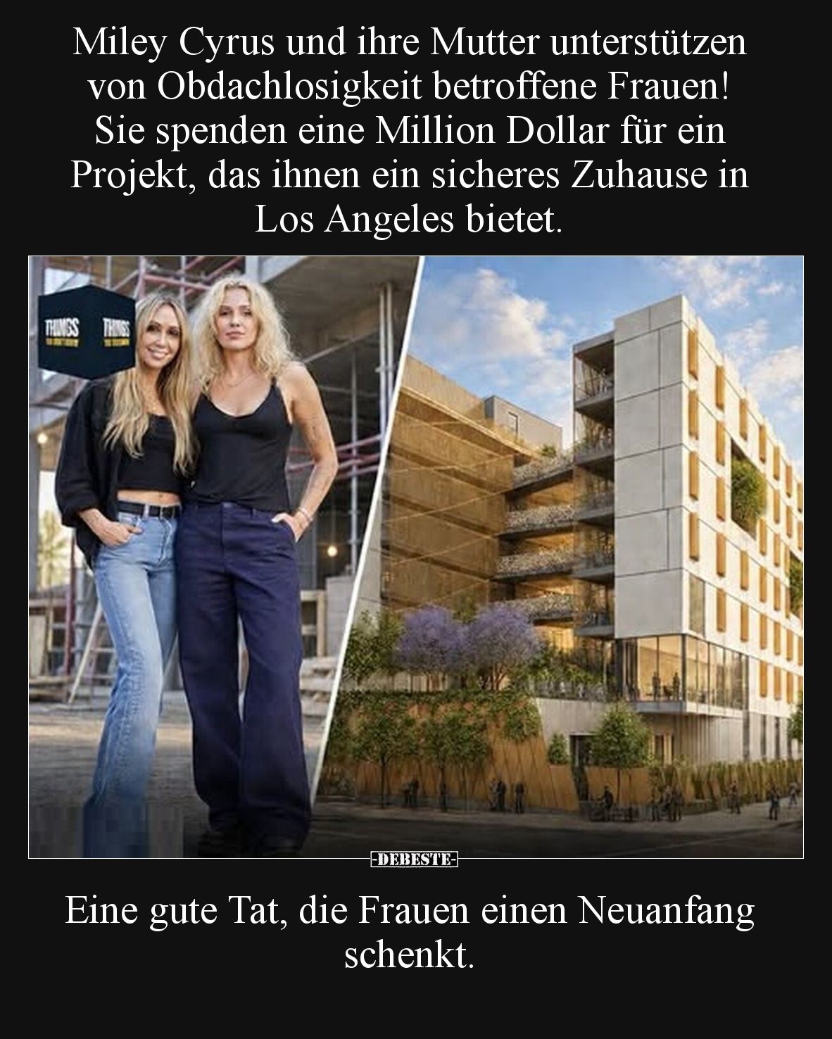 Miley Cyrus und ihre Mutter unterstützen von Obdachlosigkeit betroffene Frauen! Sie spenden eine Million Dollar für ein Proje...