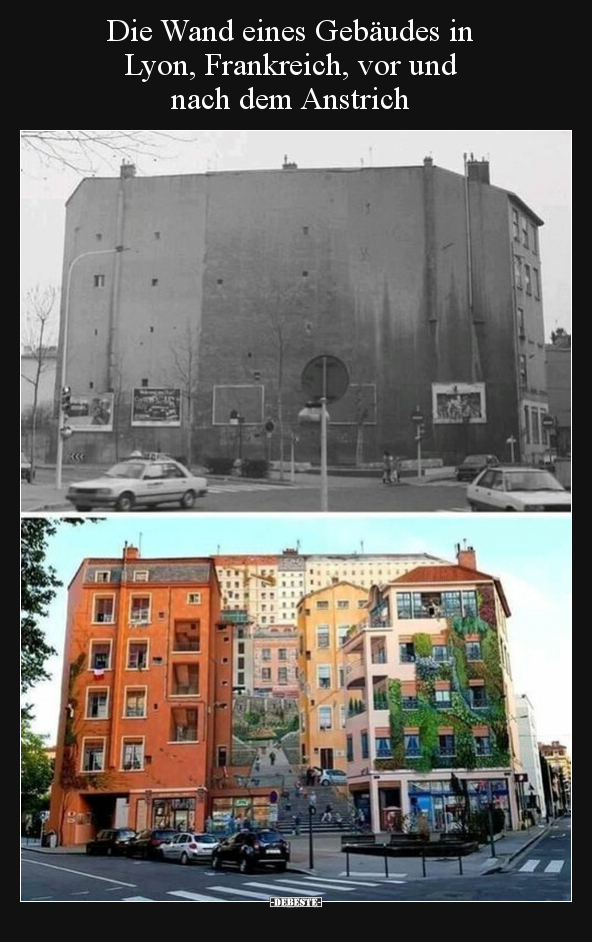 Die Wand eines Gebäudes in Lyon, Frankreich, vor und nach.. - Lustige Bilder | DEBESTE.de