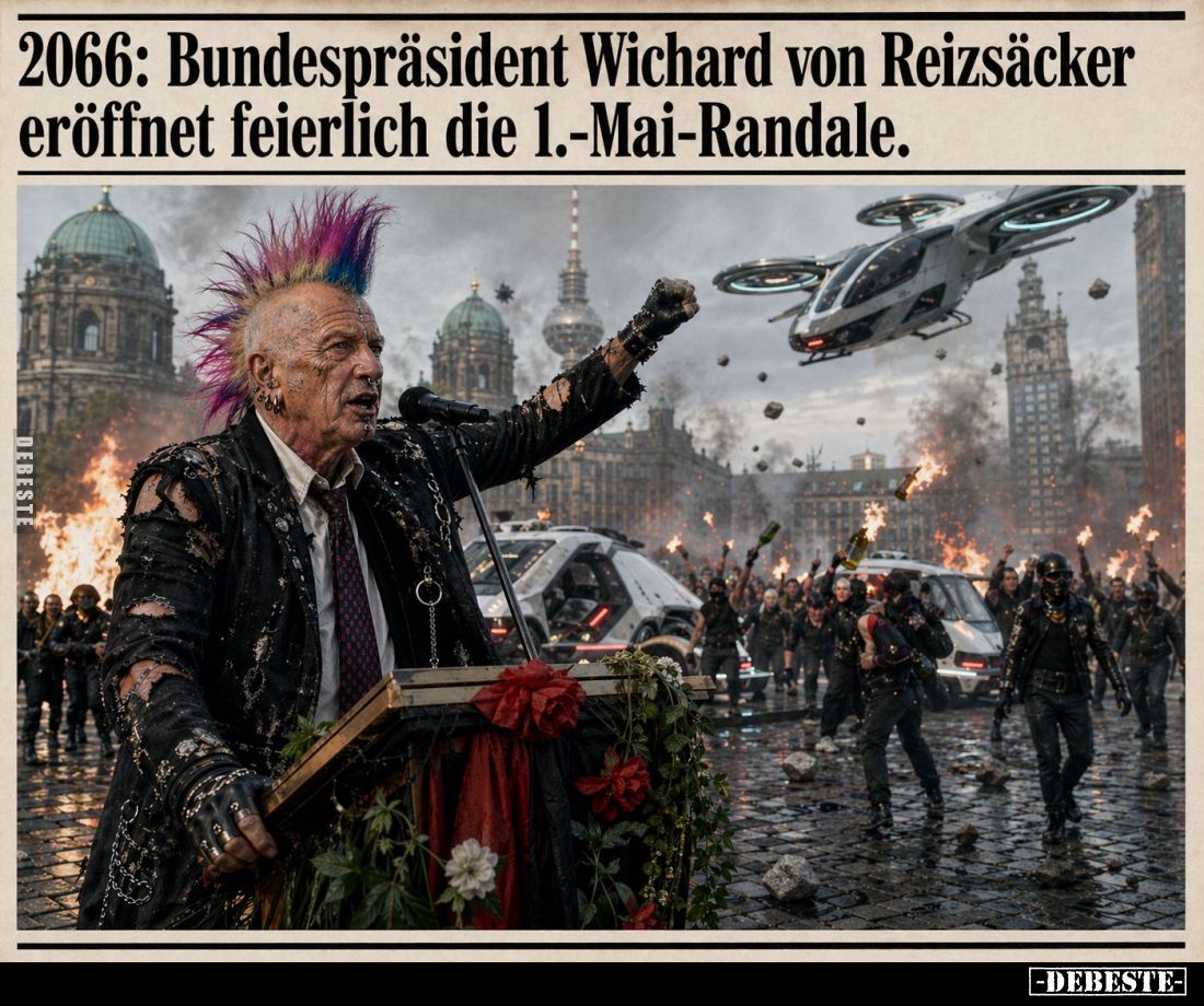 2066: Bundespräsident Wichard von Reizsäcker eröffnet feierlich die 1.-Mai-Randale.