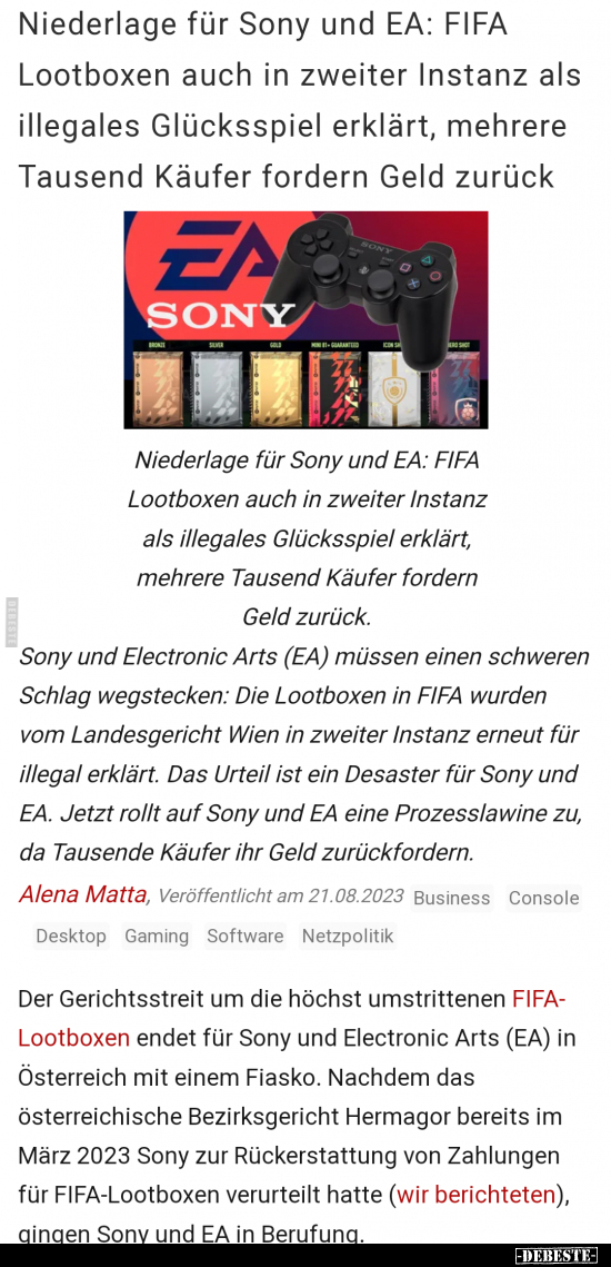 Niederlage für Sony und EA: FIFA Lootboxen auch in zweiter.. - Lustige Bilder | DEBESTE.de