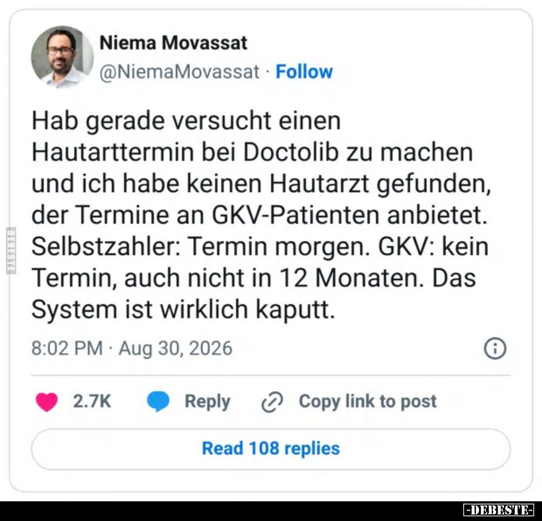 Hab gerade versucht einen Hautarzttermin bei Doctolib zu machen und ich habe keinen Hautarzt gefunden, der Termine an GKV-Pat...
