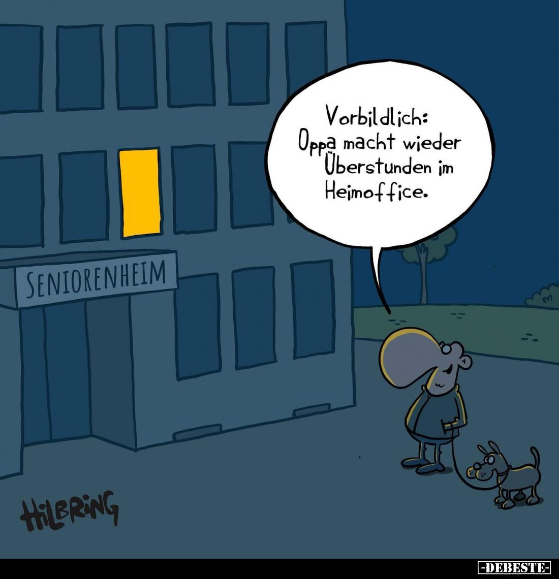 Vorbildlich: Oppa macht wieder Überstunden im Heimoffice.