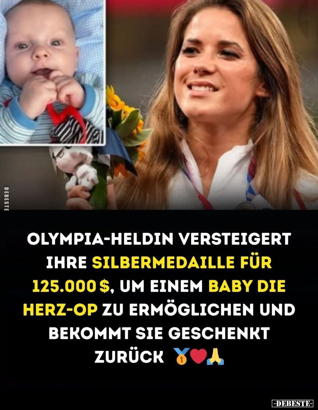Olympia-Heldin versteigert ihre Silbermedaille für 125.000 $, um einem Baby die Herz-Op zu ermöglichen und bekommt sie gesche...