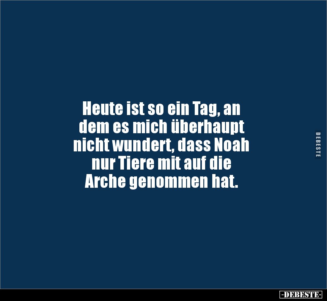 Heute ist so ein Tag, an 
dem es mich überhaupt 
nicht wundert, dass Noah 
nur Tiere mit auf die 
Arche genommen hat.