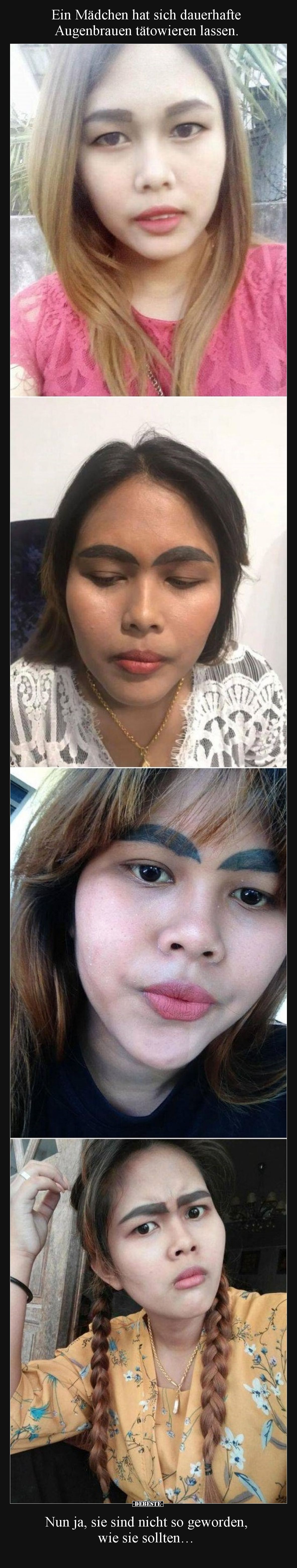 Ein Mädchen hat sich dauerhafte Augenbrauen tätowieren lassen.  Nun ja, sie sind nicht so geworden, wie sie sollten…