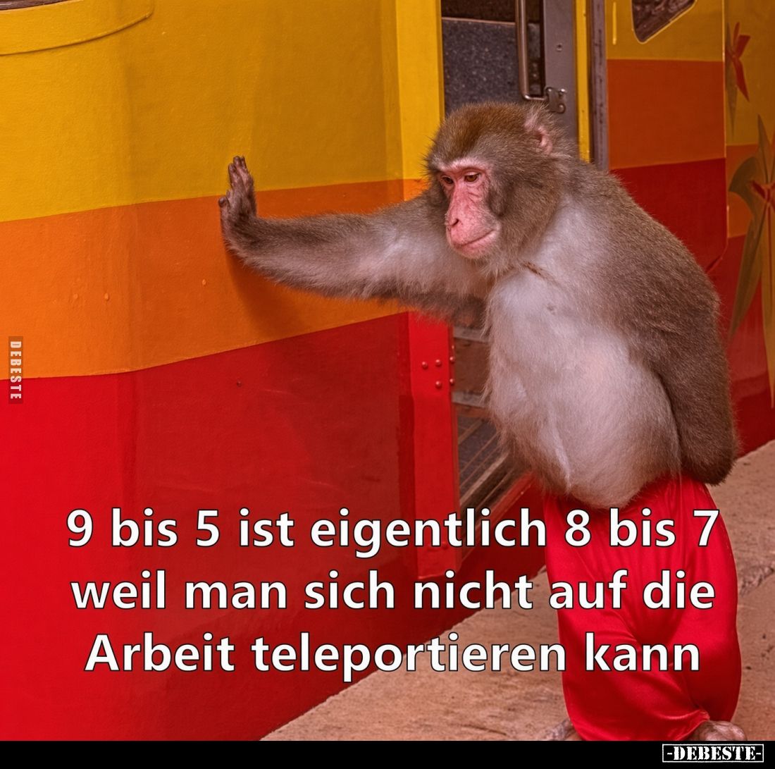 9 bis 5 ist eigentlich 8 bis 7,
weil man sich nicht auf die
Arbeit teleportieren kann.