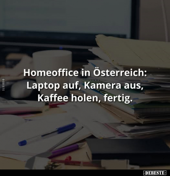 Homeoffice, Laptop, Kamera, Kaffee, Fertig