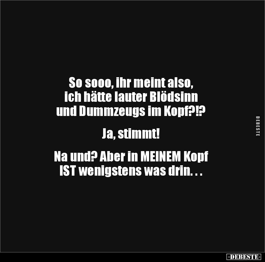 So sooo, ihr meint also, 
ich hätte lauter Blödsinn 
und Dummzeugs im Kopf?!?


Ja, stimmt!


Na und? Aber in MEINEM ...