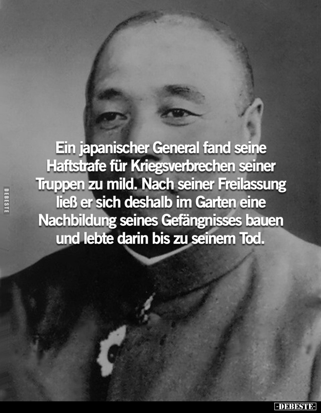Ein japanischer General fand seine Haftstrafe für Kriegsverbrechen seiner Truppen zu mild. Nach seiner Freilassung ließ er si...
