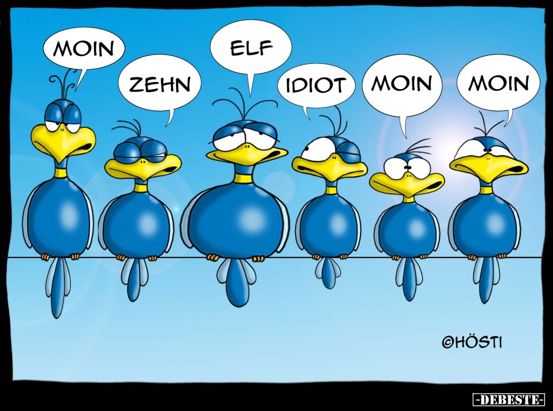Moin. - Zehn. - Elf. - Idiot. - Moin.