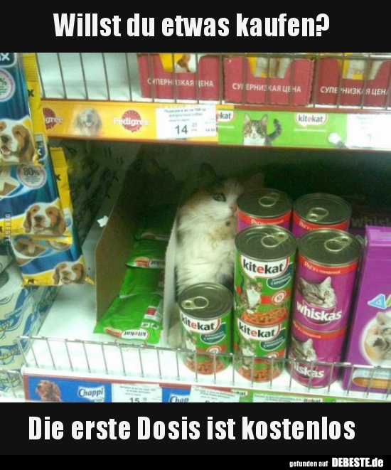 Willst du etwas kaufen? Die erste Dosis ist..