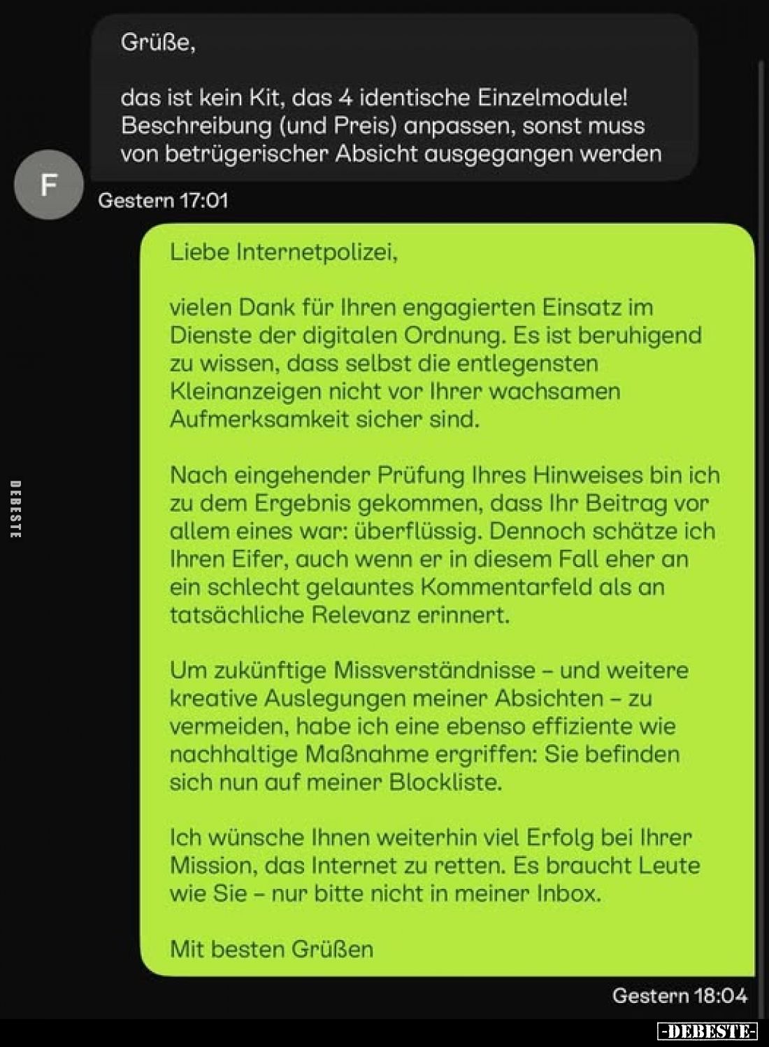 Grüße,
das ist kein Kit, das 4 identische Einzelmodule! Beschreibung (und Preis) anpassen, sonst muss von betrügerischer Abs...