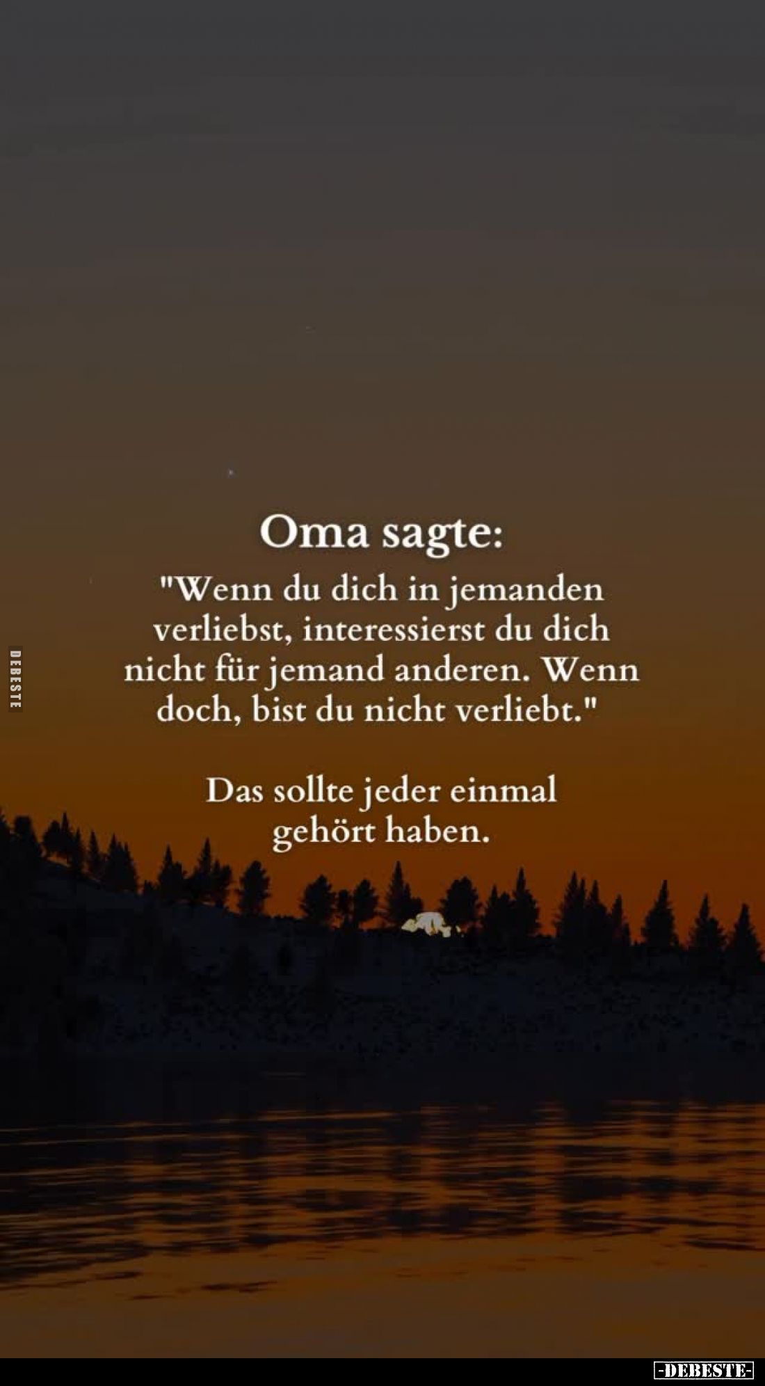Oma sagte:
"Wenn du dich in jemanden verliebst, interessierst du dich nicht für jemand anderen. Wenn doch, bist du nich...