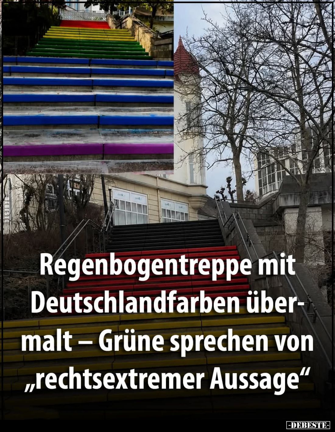 Regenbogentreppe mit Deutschlandfarben übermalt - Grüne sprechen von "rechtsextremer Aussage".