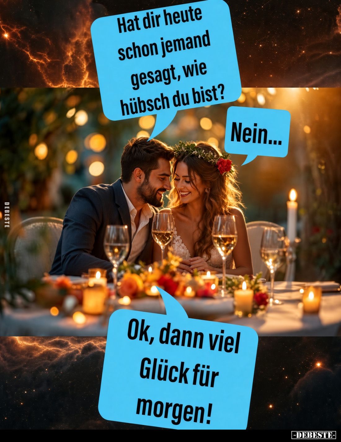 Hat dir heute schon jemand gesagt, wie hübsch du bist?
-
Nein...
-
Ok, dann viel Glück für morgen!