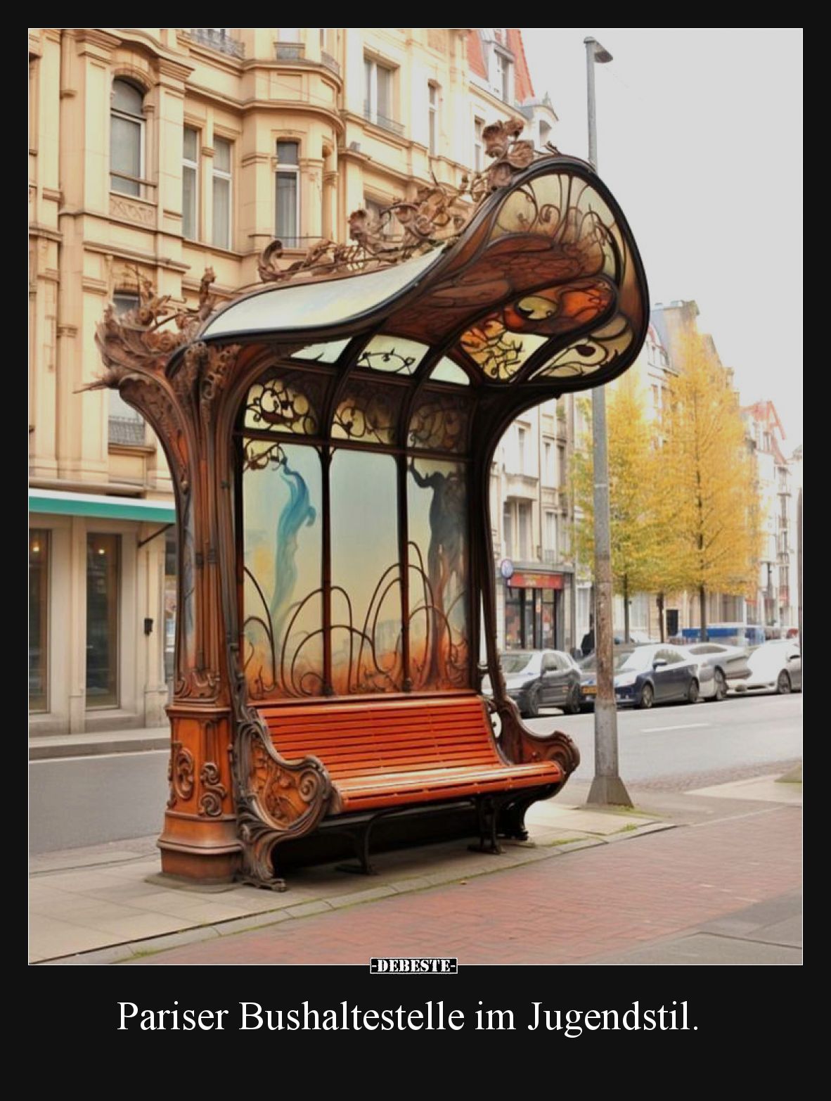 Pariser Bushaltestelle im Jugendstil.